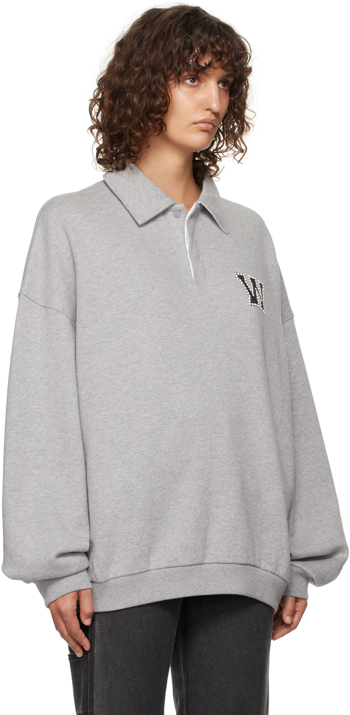 We11done Gray University Pearl Logo Collar Polo