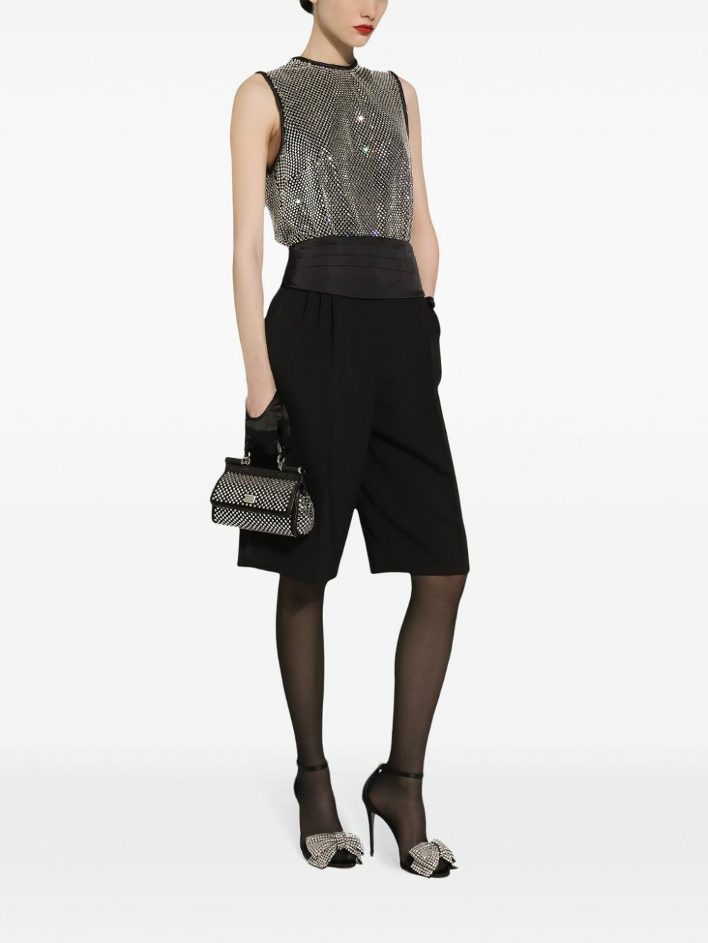 Dolce & Gabbana Black Stripes Wool High Waist Trouser Bermuda Shorts