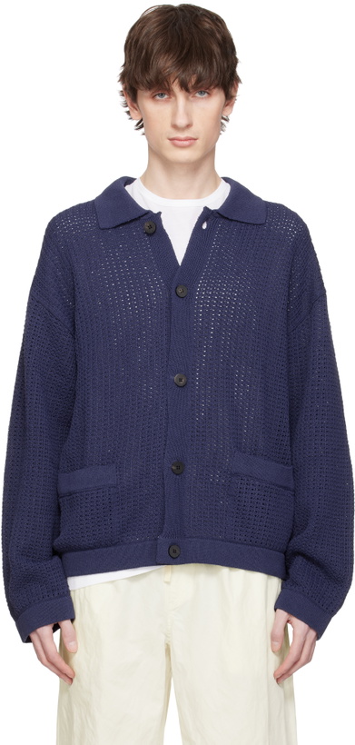 Photo: DOCUMENT Navy Hanji Paper Open Net Cardigan