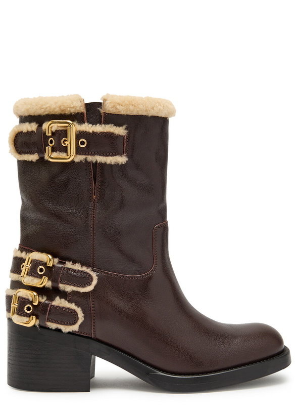 Photo: Chloe Dakota Leather and Shearling Mid-calf Boots Brown