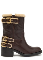 Chloe Dakota Leather and Shearling Mid-calf Boots Brown