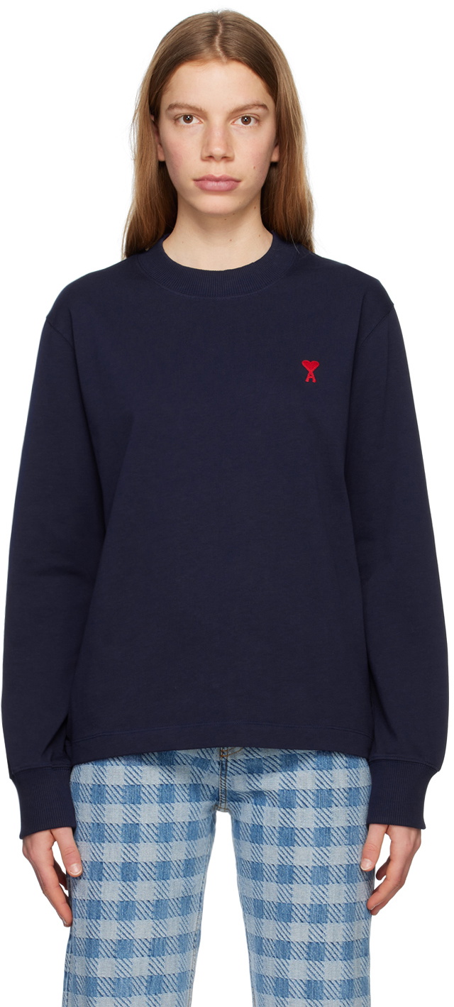 AMI Paris Navy Ami De Cœur Long Sleeve T-Shirt
