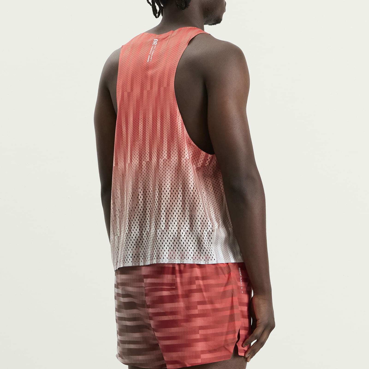 Bandit Men's Open Mesh Gradient Cut Race Singlet in Poppy Multi/Uneven Vertical Gradient