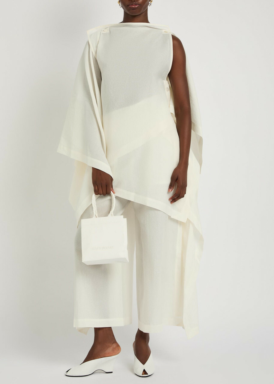 Issey Miyake All Squares Cape-effect Asymmetric Paper-blend top White