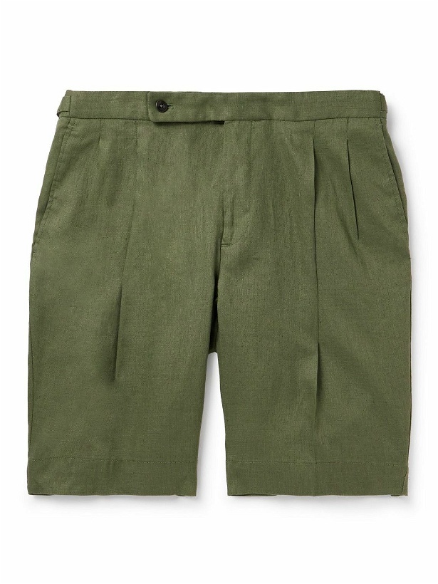 Photo: Incotex - Straight-Leg Pleated Linen Bermuda Shorts - Green