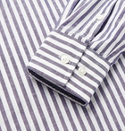 Hugo Boss - Striped Cotton and Linen-Blend Half-Placket Shirt - Blue