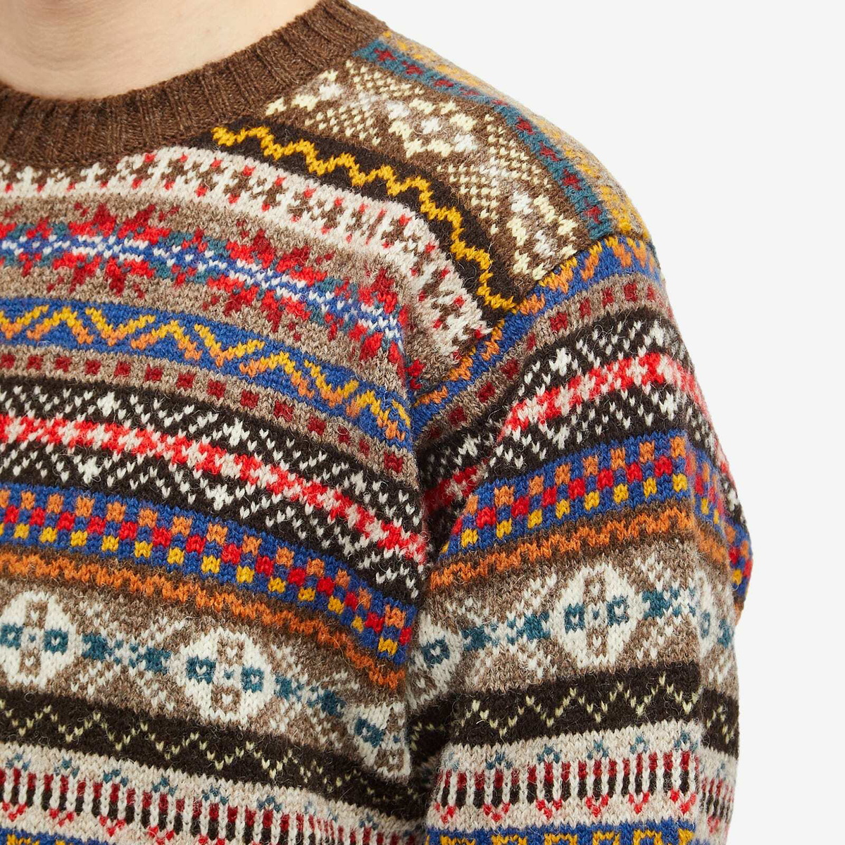 Jamieson's of Shetland Men's Fair Isle Crew in Brown