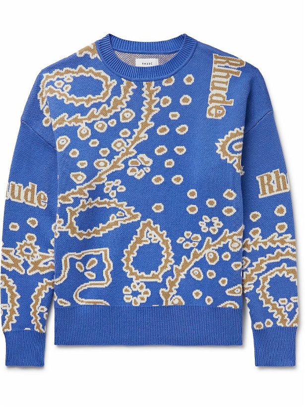 Photo: Rhude - Intarsia-Knit Supima Cotton and Cashmere-Blend Sweater - Blue