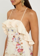 Zimmermann Patience Ruffled Floral Linen Midi Dress Cream