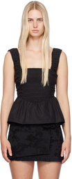 GANNI Black Shirred Tank Top