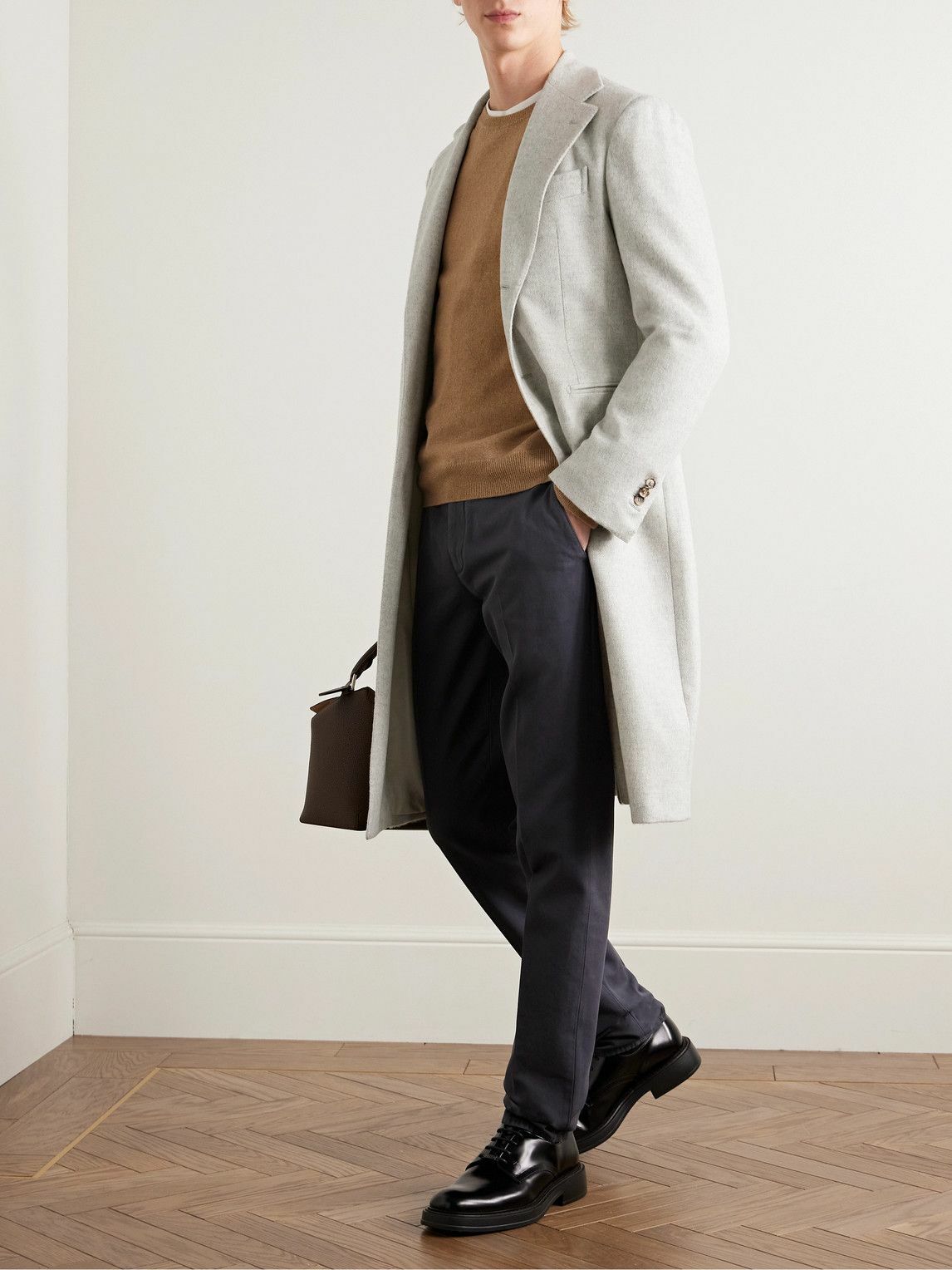 De Petrillo - Herringbone Virgin Wool and Cashmere-Blend Overcoat - Gray