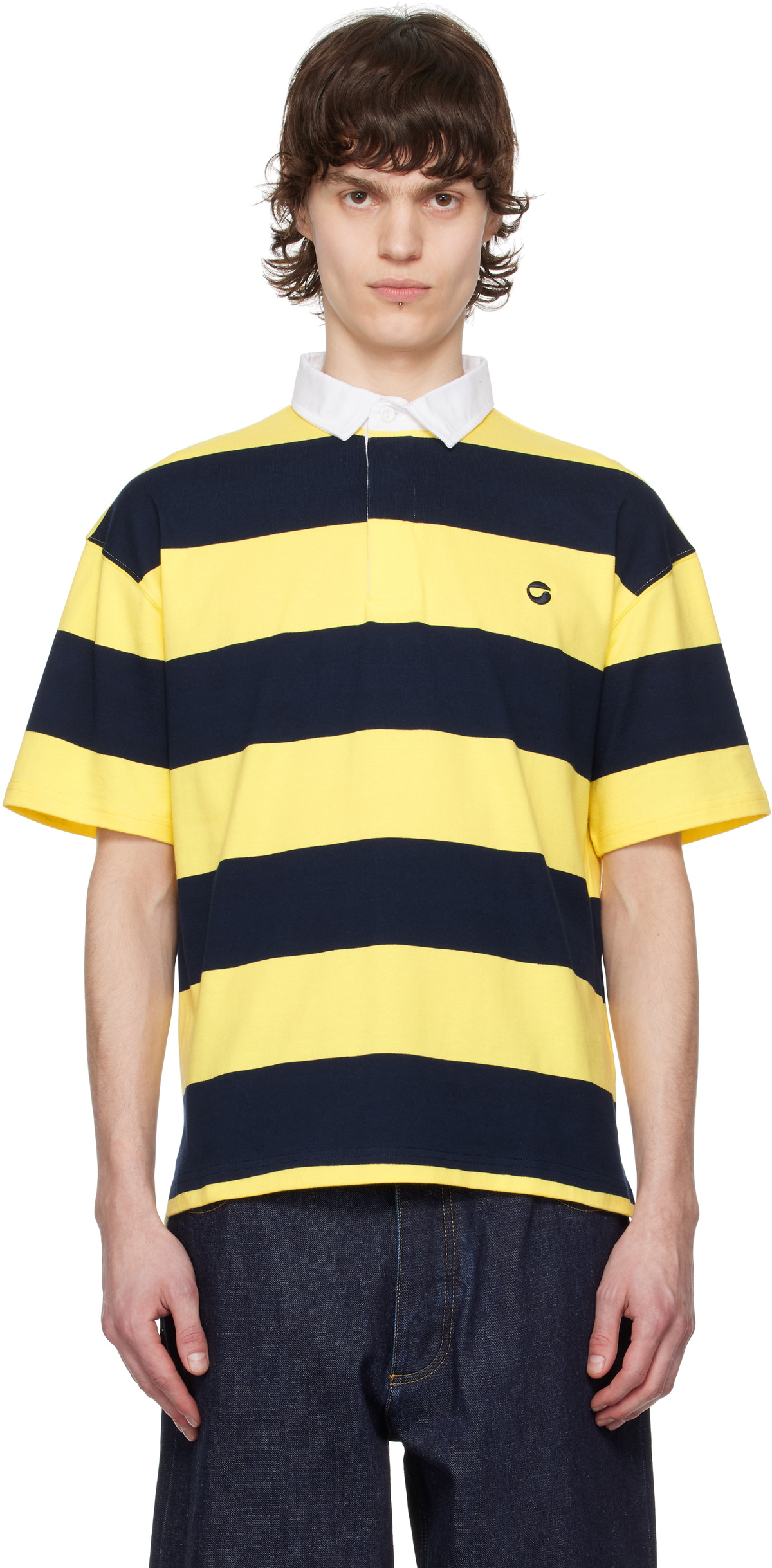 Coperni Yellow & Navy Striped Polo