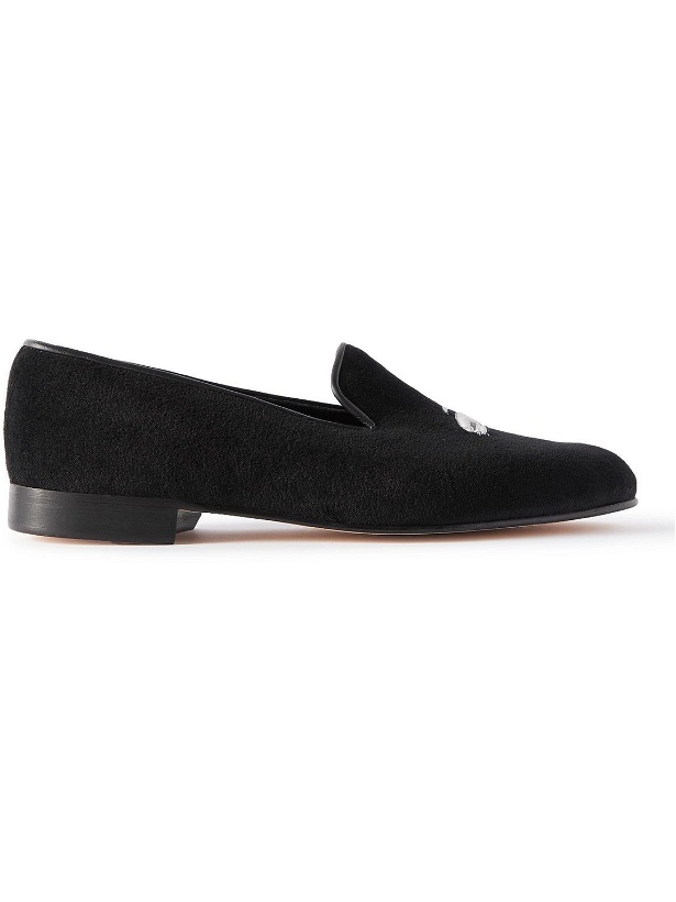 Photo: George Cleverley - Albert Leather-Trimmed Embroidered Velvet Loafers - Black