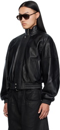 LU'U DAN Black Blouson Leather Jacket
