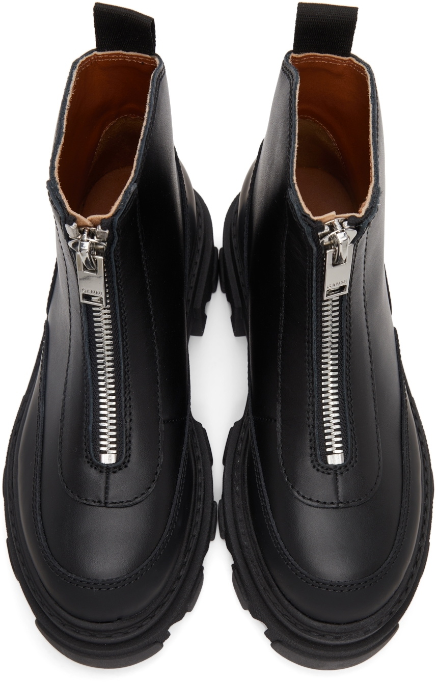 GANNI Black Leather Zip Boots GANNI