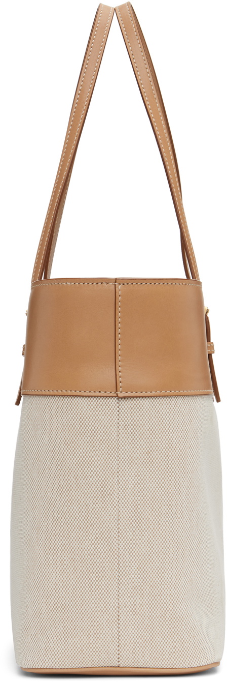 Shopping E W Leather Tote in Beige - Saint Laurent