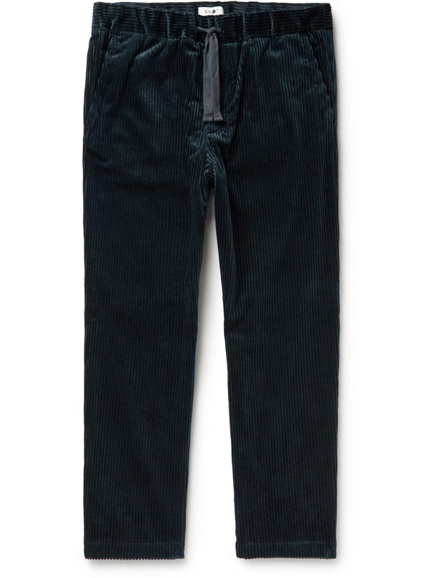 Photo: NN07 - Keith Cropped Slim-Fit Cotton-Corduroy Drawstring Trousers - Blue