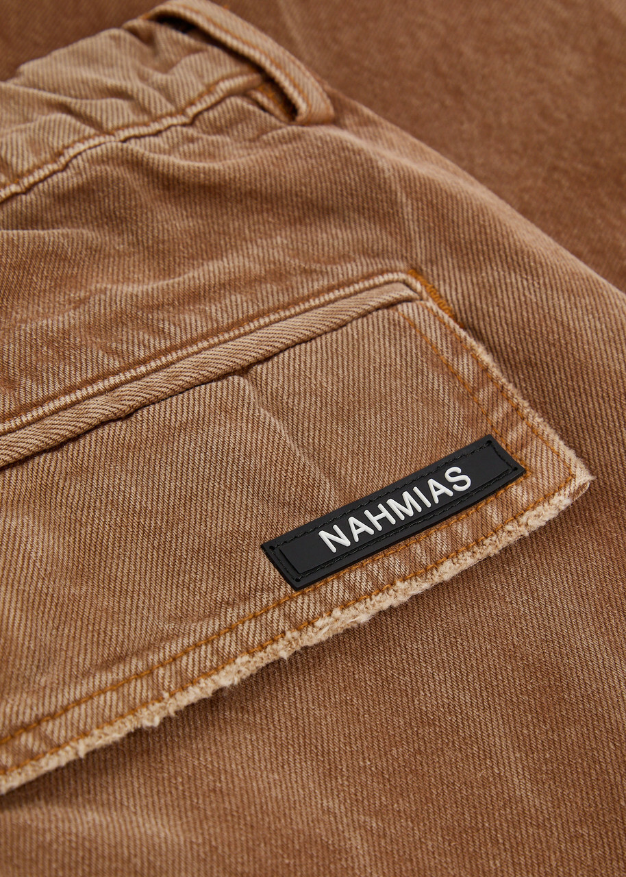Nahmias Faded Denim Cargo Trousers Brown