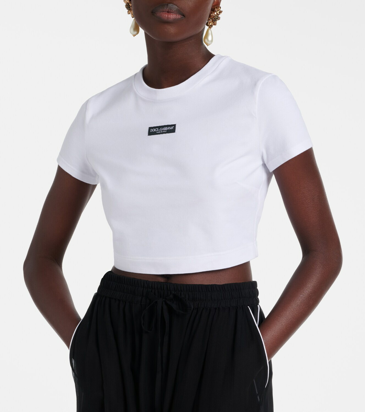 Dolce&Gabbana Logo cropped cotton-blend jersey T-shirt