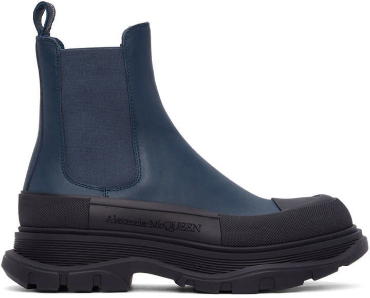 Photo: Alexander McQueen Navy & Black Tread Slick Chelsea Boots