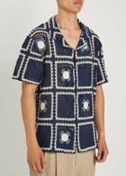 Che Tejer Patchwork Crochet Open-knit Shirt Navy