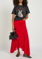 Ganni Draped Asymmetric Jersey Midi Skirt Red