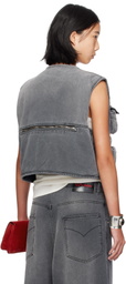 LU'U DAN Gray Wadded Denim Cargo Vest