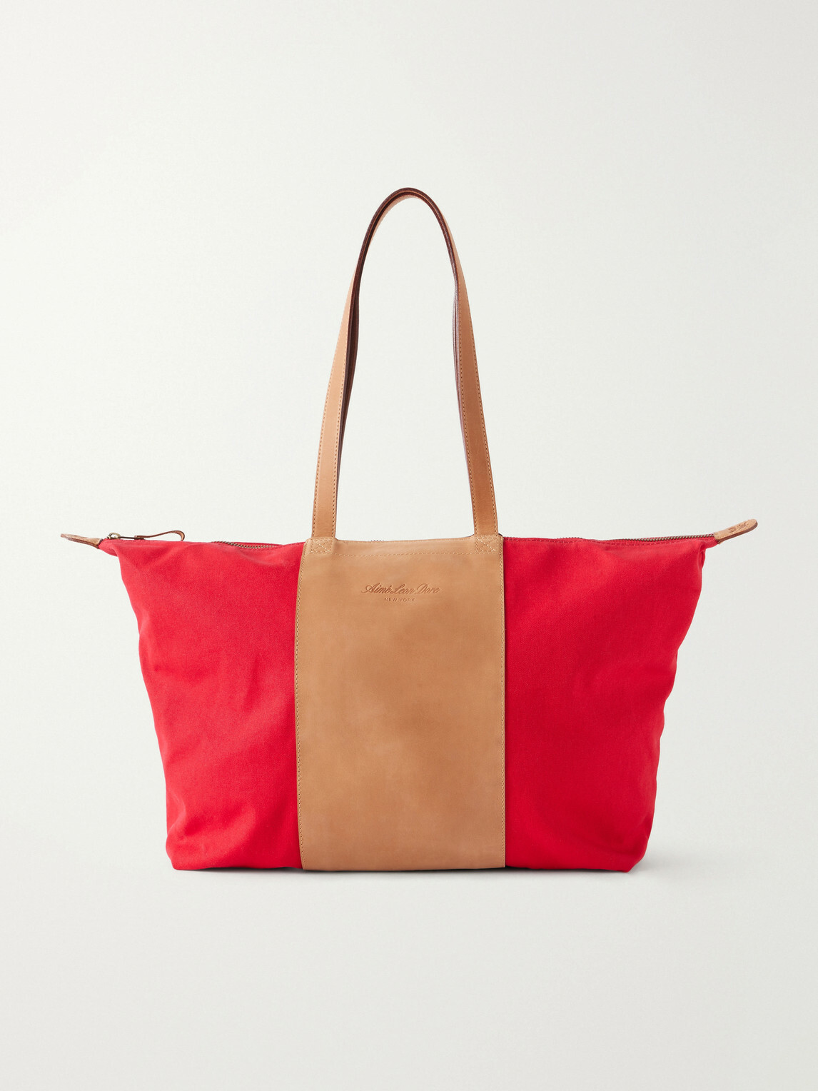 Aimé Leon Dore - Logo-Embossed Leather-Trimmed Canvas Tote - Red