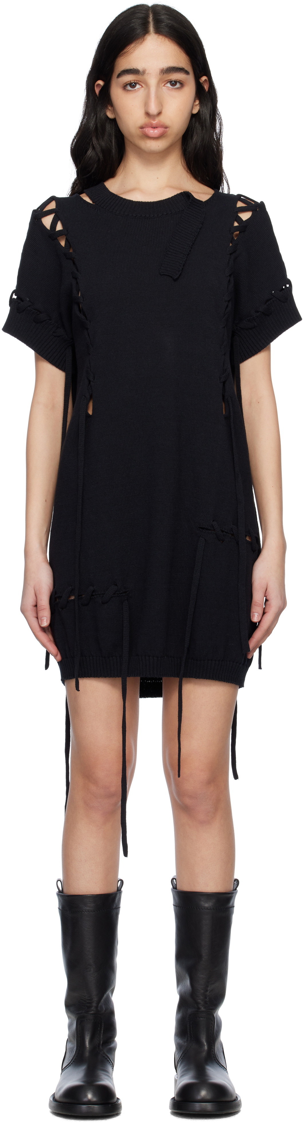 YOHJI YAMAMOTO Black Lace-Up Detail Minidress