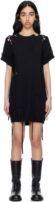 Photo: YOHJI YAMAMOTO Black Lace-Up Detail Minidress