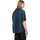 BALMAIN Navy Grid Print Silk Loose S/S Shirt