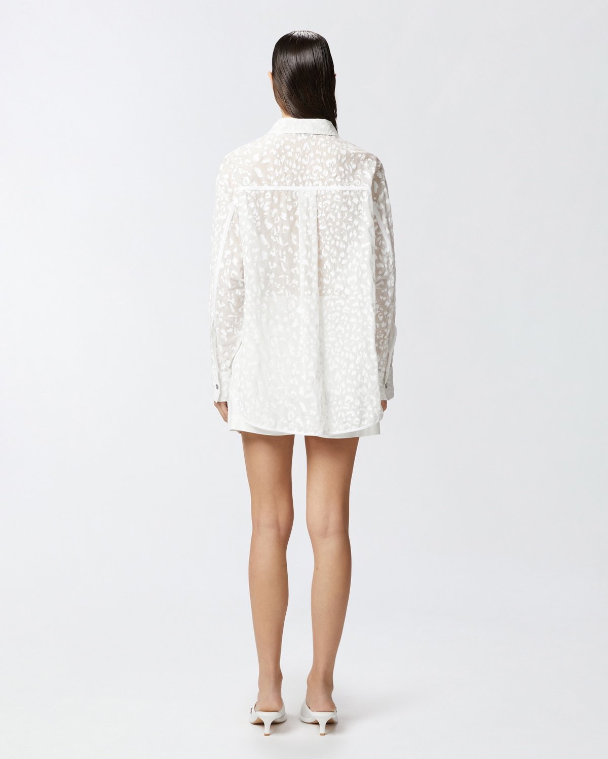 Pinko Printed Transparent Silk Blend Voile Shirt Bright White