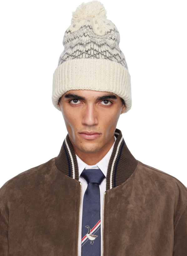 Photo: Thom Browne Off-White Fair Isle Jersey Float Jacquard Beanie