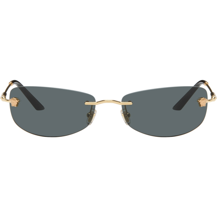 Photo: Versace Gold Rimless Rectangle Medusa Sunglasses