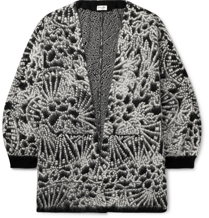 Photo: SAINT LAURENT - Wool-Blend Jacquard Cardigan - Gray