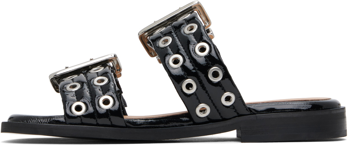 GANNI Black Feminine Buckle Two-Strap Sandals