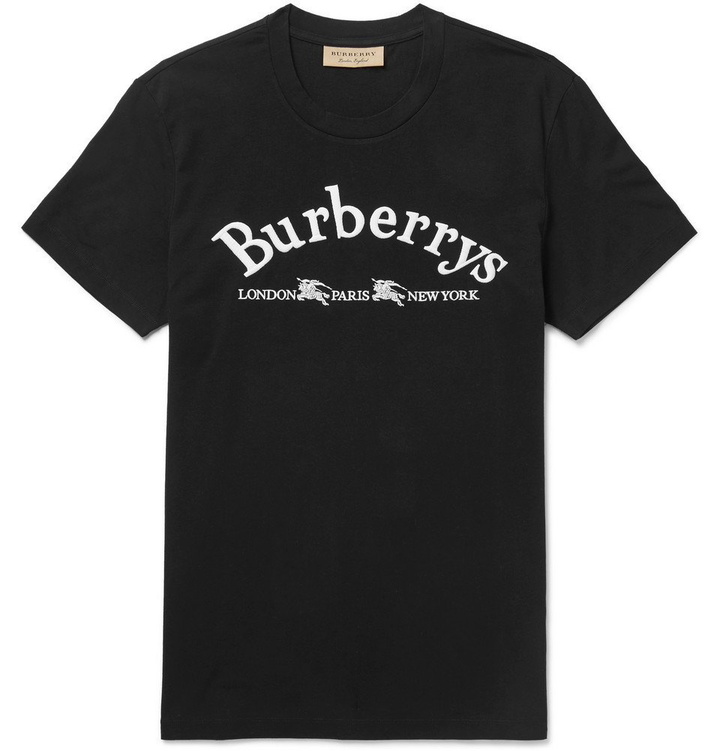 Photo: Burberry - Slim-Fit Logo-Embroidered Cotton-Jersey T-Shirt - Men - Black