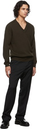 Drake's Khaki Merino Wool V-Neck Sweater