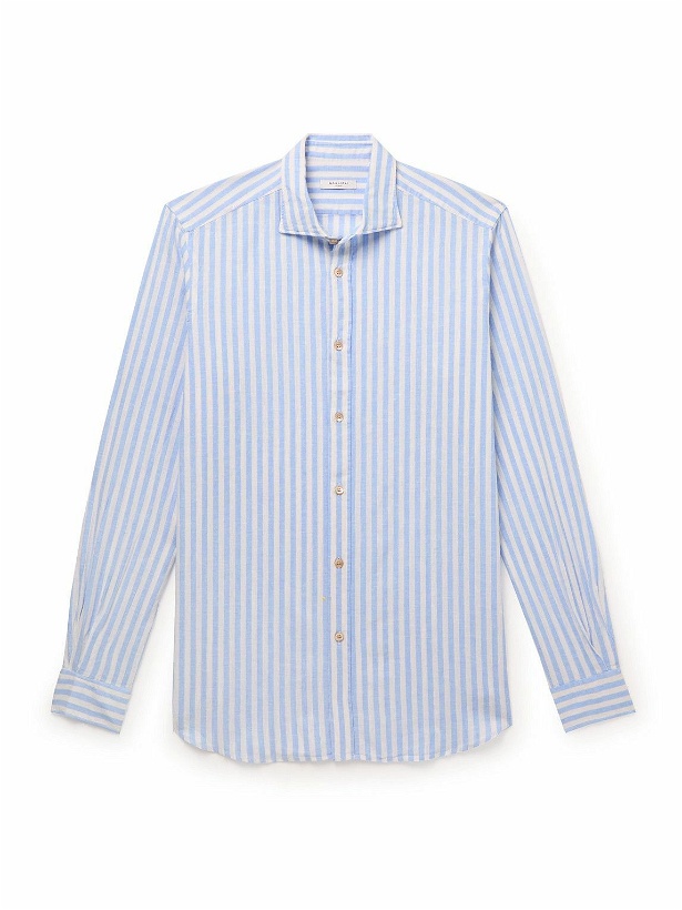Photo: Boglioli - Cutaway-Collar Striped Linen and Cotton-Blend Shirt - Blue