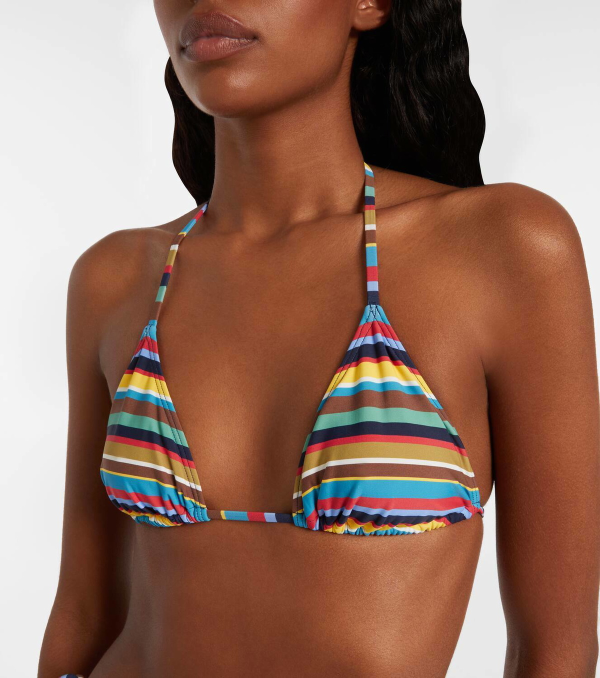 Staud Lido striped halterneck bikini top