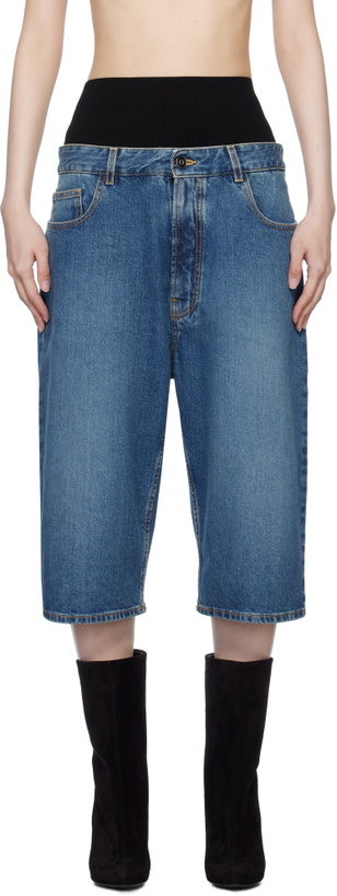 Photo: ALAÏA Blue Knitted Waistband Denim Bermuda Shorts
