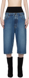 ALAÏA Blue Knitted Waistband Denim Bermuda Shorts