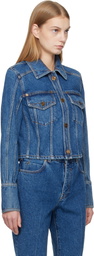 Balmain Blue Cropped Faded Denim Jacket