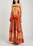 Zimmermann Luna Printed Strapless Silk Gown Red