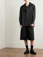 Amomento - Wide-Leg Pleated Cotton-Poplin Shorts - Black