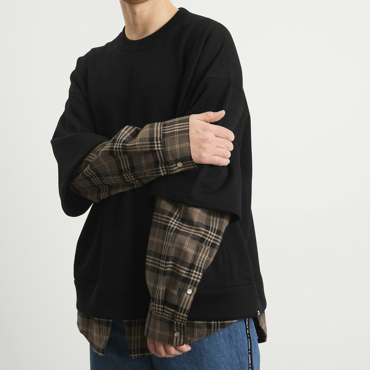 MASTERMIND WORLD Men's Layered Sweatshirt in Black X Gray Plaid