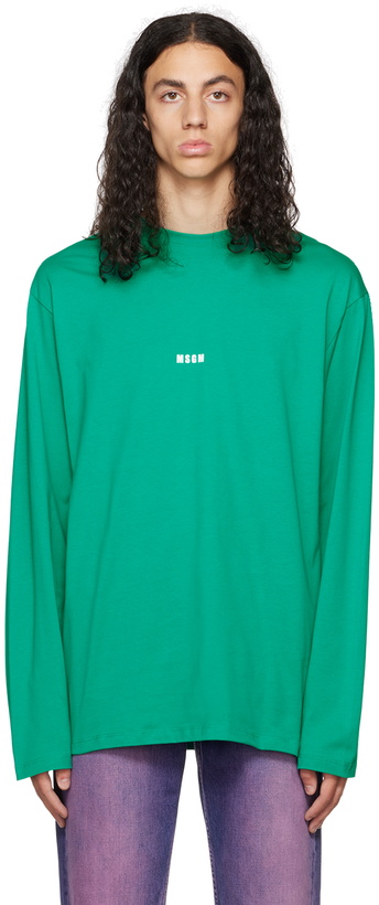 Photo: MSGM Green Printed Long Sleeve T-Shirt