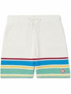 Casablanca - Straight-Leg Logo-Appliquéd Striped Crocheted Cotton Drawstring Shorts - White