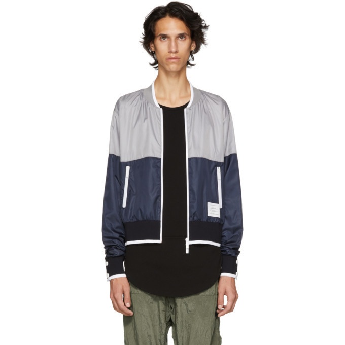 Photo: Thom Browne Grey and Navy Ripstop Bomber Jacket