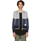 Thom Browne Grey and Navy Ripstop Bomber Jacket